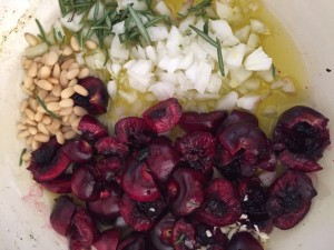 Cherry Chutney Ingredients in a Pan